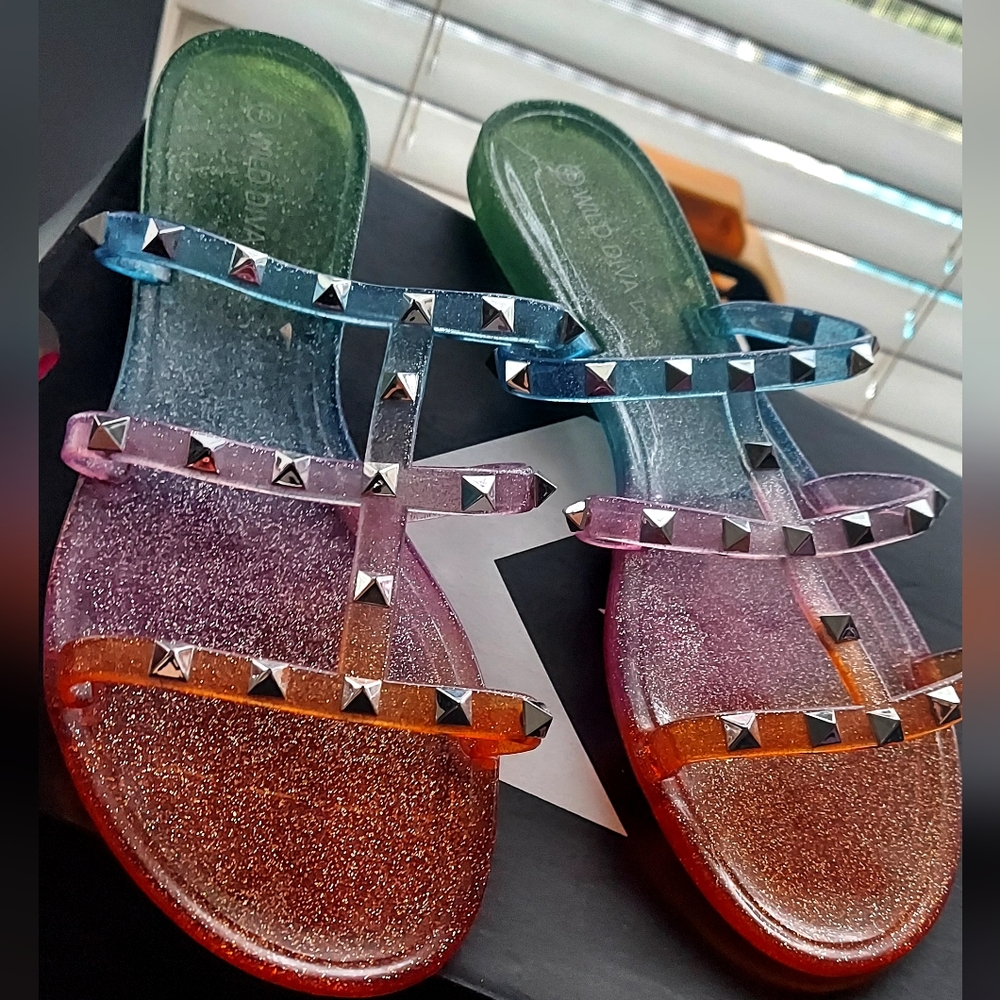 DIVA Lounge Orange and Blue Studded Sandals